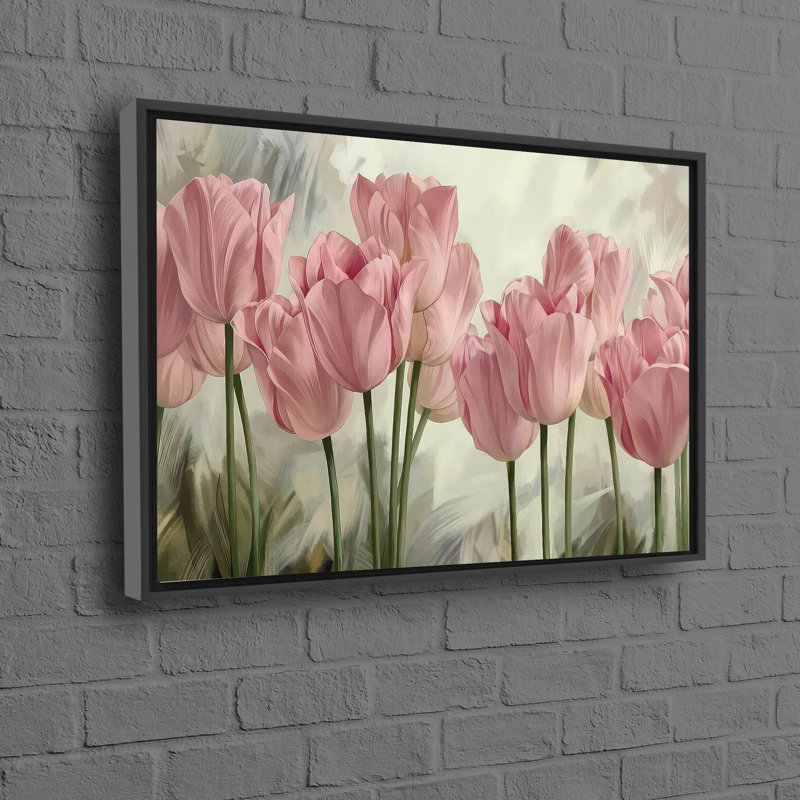 Floral Canvas Poster Featuring 3D Wall Art of Tulips for Personalized Grandma Gift, Black Floater Framed, 50 cm H x 70 cm W
