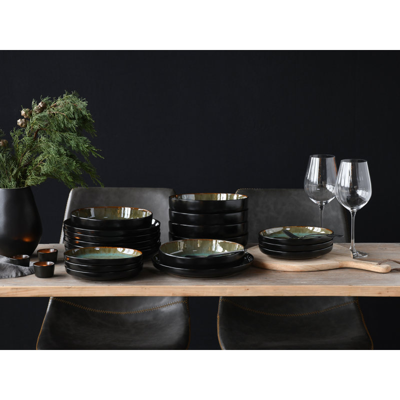 Creatable Nordic Fjord Green 18 Piece Dinnerware Set, Service for 6