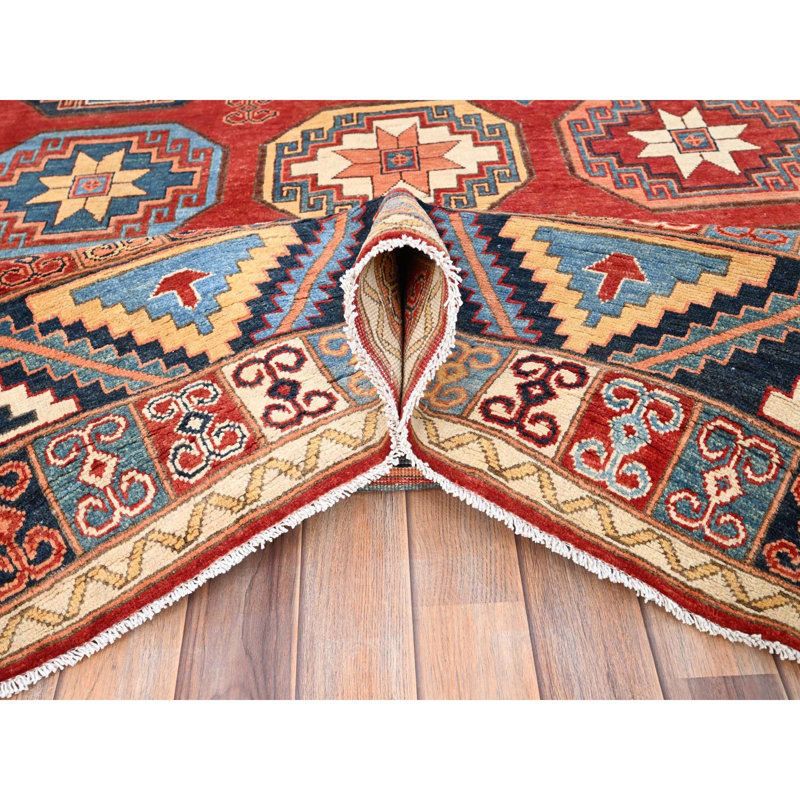Tapis rouge en laine noué à la main de style afghan 10 pi x 13 pi 10 po AA9DB789FB8145788916D06543D23A45