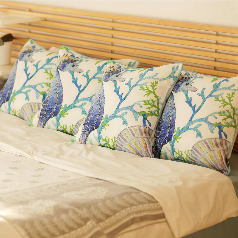 Marine Seahorse Coastal Polyester Pillow Covers, Set of 4