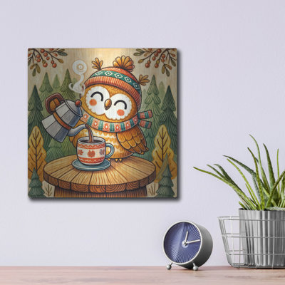 'Owl And Coffee 2' by Rey Klimt Metal Wall Art