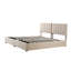 Très grand lit plateforme tapissier avec système de rangement hydraulique, beige