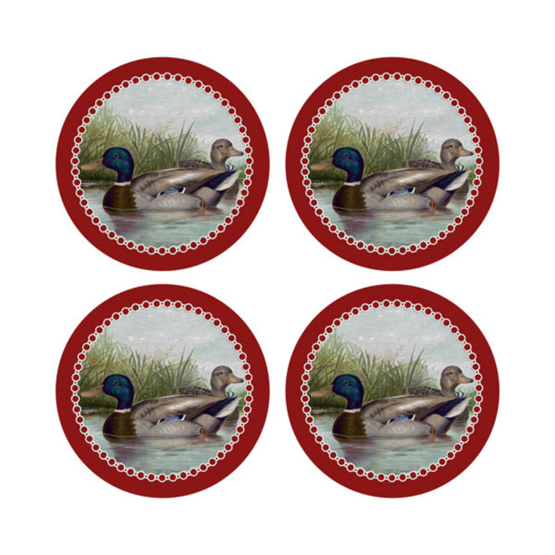 English Duck Pond Vegan Leather Round Pebble Placemat, Red