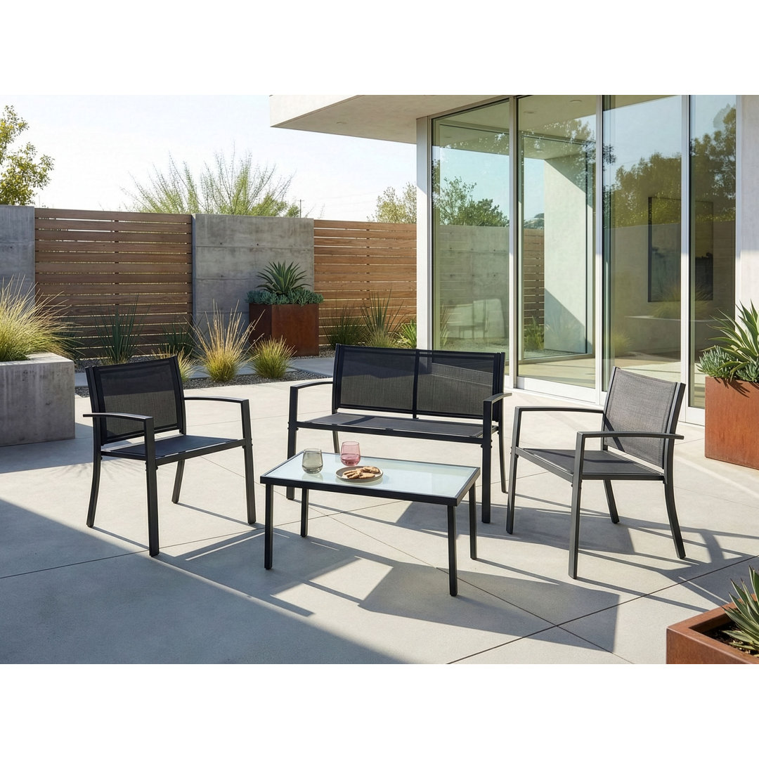 Garden Lounge Set with Table 4 Seater Castone Metal Dark Grey