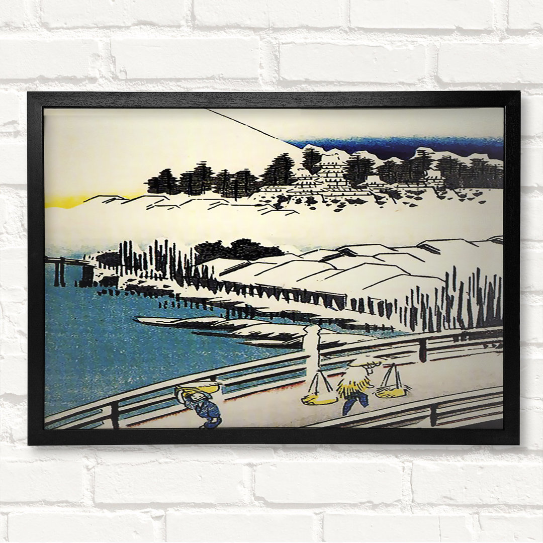 Eine Brücke im Schnee von Hiroshige - Geschlossener Eckrahmen Kunstdrucke auf Holz