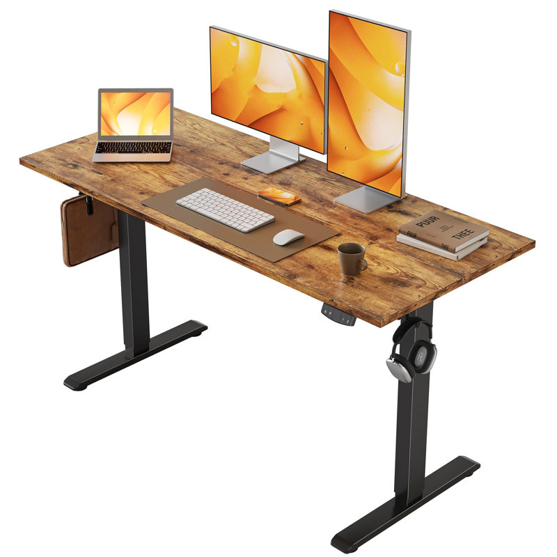 Adjustable Metal Base Computer Desk, Brown/Black
