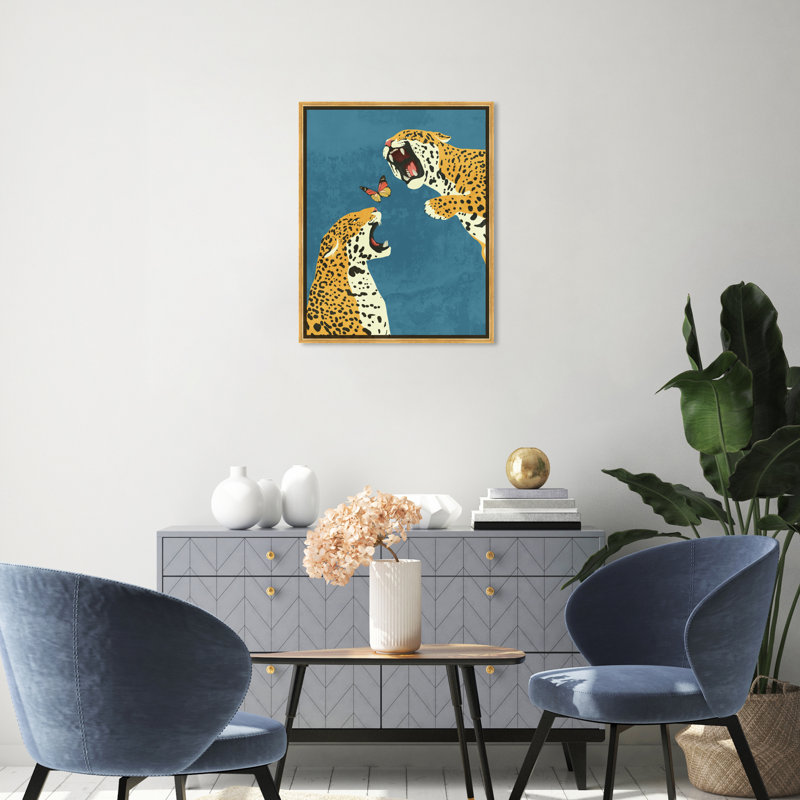 Wild Feline - Impression sur toile, H 31,5 po x l 21,5 po x P 1,2 po, Toile encadrée flottante dorée
