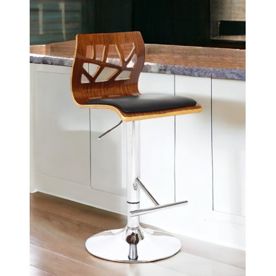 Black Brown And Silver Faux Leather And Low Back Adjustable Height Bar Chair
