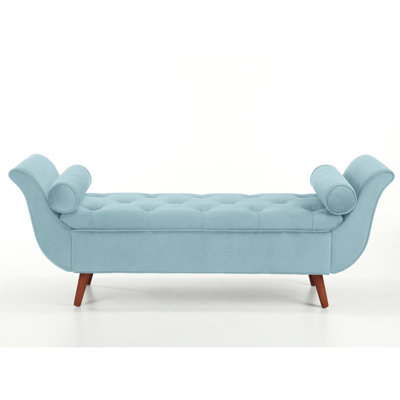 Banc 65 po Vintage, revêtement en velours, rangement Mid-Century moderne pour le salon, la chambre à coucher et l'entrée