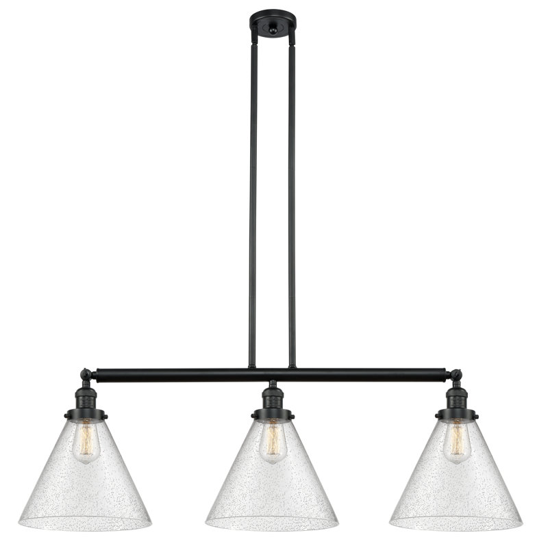 Luminaire suspendu linéaire à 3 lumières pour îlot de cuisine Lemmon, Grainé, Noir mat, Ampoule non incluse