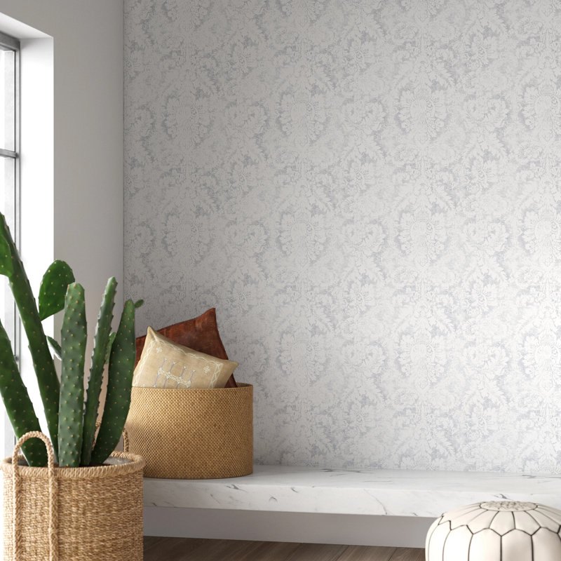 Rouleau de papier peint L 32,7 pi x l 20,5 po Gaitan, Gris / blanc