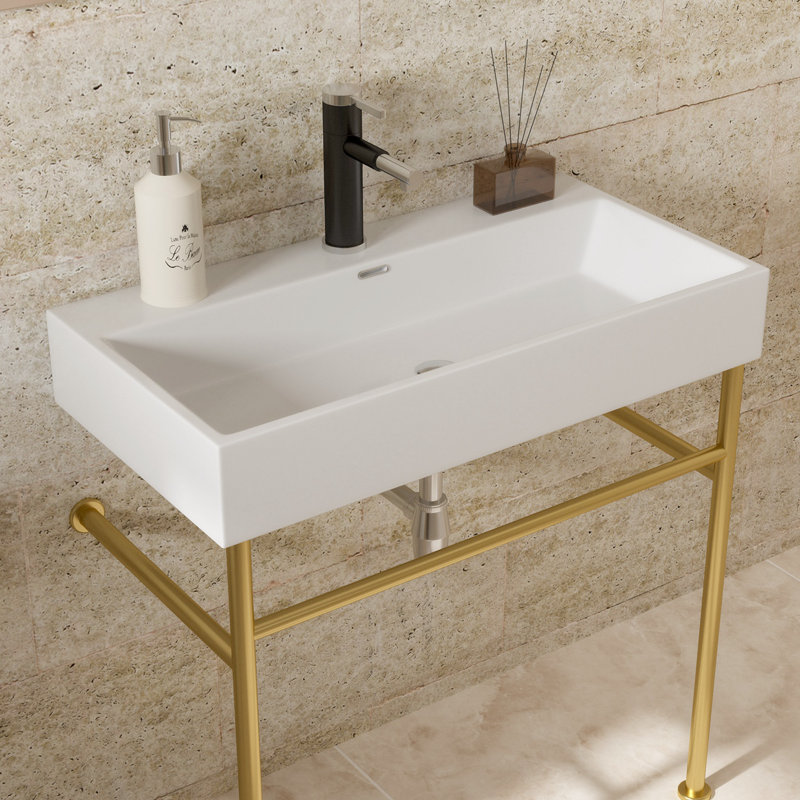 Bathroom Console Sink With Overflow, Gold