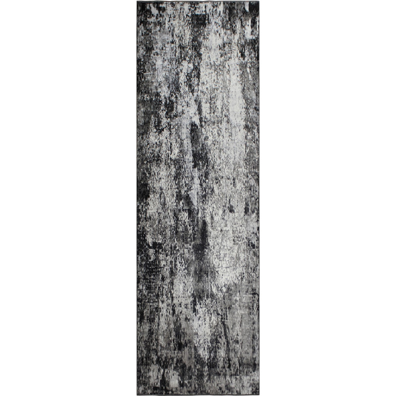 Machine Washable Bridget Gray/Black Rug, Runner 3' x 12'