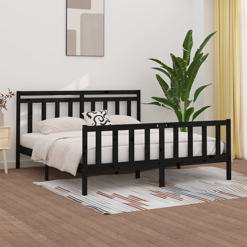 Bed Frame Solid Wood, black, Super King (6')