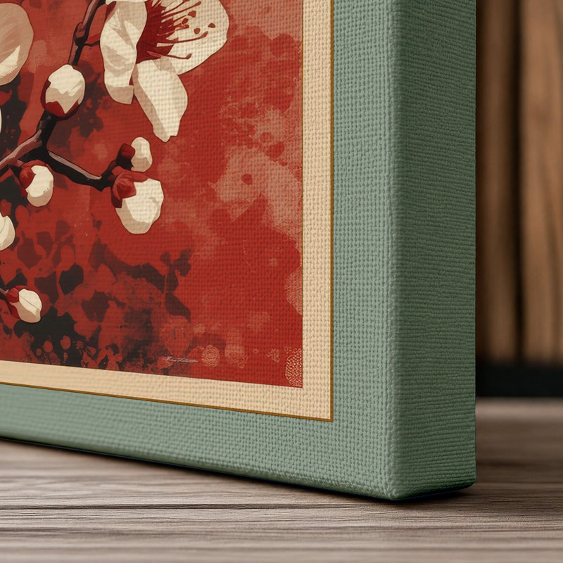 Moonlit Cherry Blossom Japandi - Wrapped Canvas, 36x24 - 91.4 x 61.0 cm, Sage Border