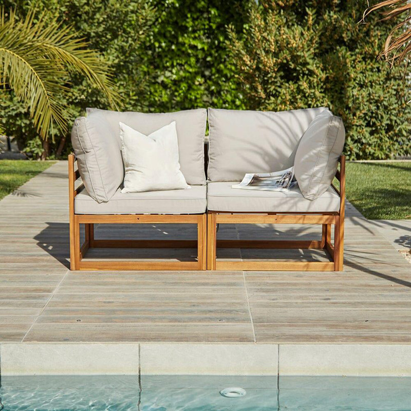 Rimasha Wooden Garden 2 Seater Garden Sofa - Natural, Natural