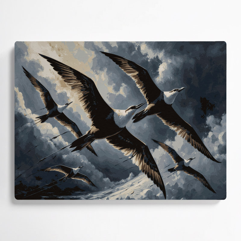 Oiseaux, art mural parasite en métal noir Jaeger, H 144 po x l 216 po x P 0,05 po