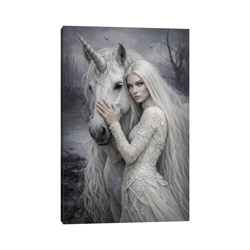 Woman With Unicorn 1 Piece Wall Art on Canvas, 101.6 cm H x 66.04 cm W x 3.175 cm D, Does Not Apply