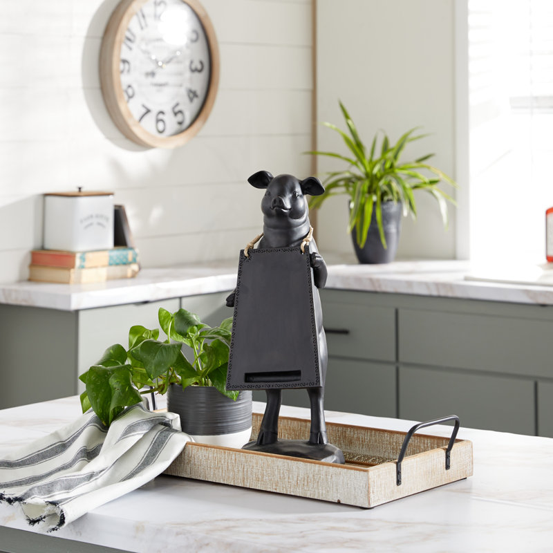 Enseigne décorative polystone cochon noir avec tableau noir