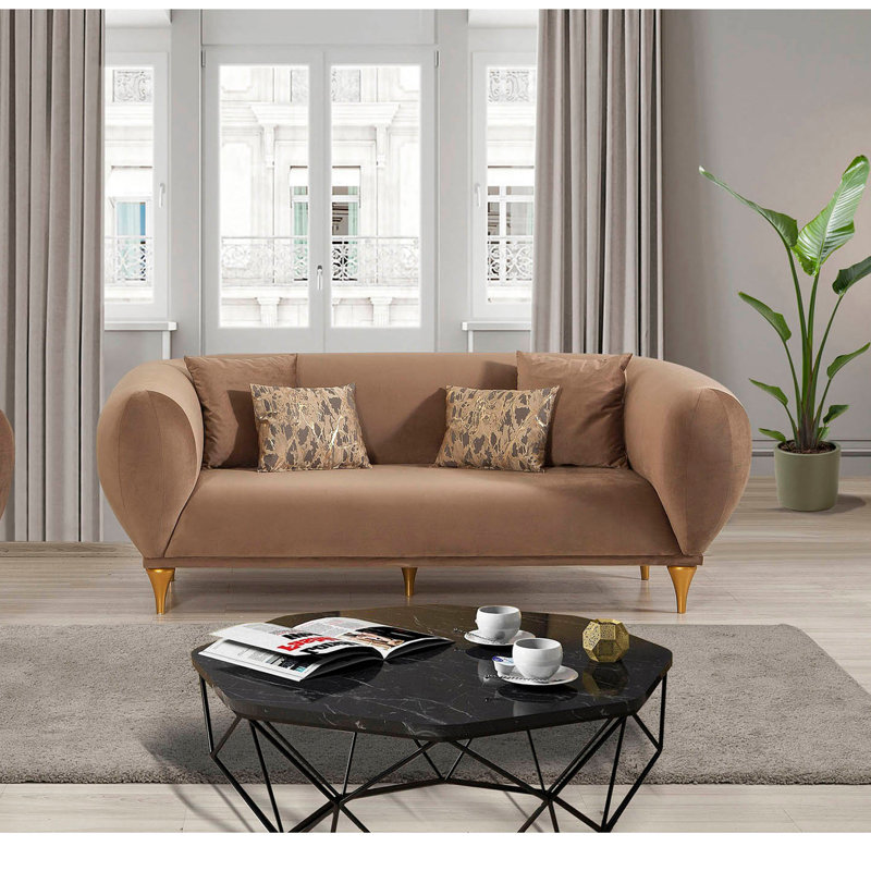 Canapé Chesterfield Caroyln, 100 % coton brun, H 22,4 po x l 78,7 po x P 39,8 po