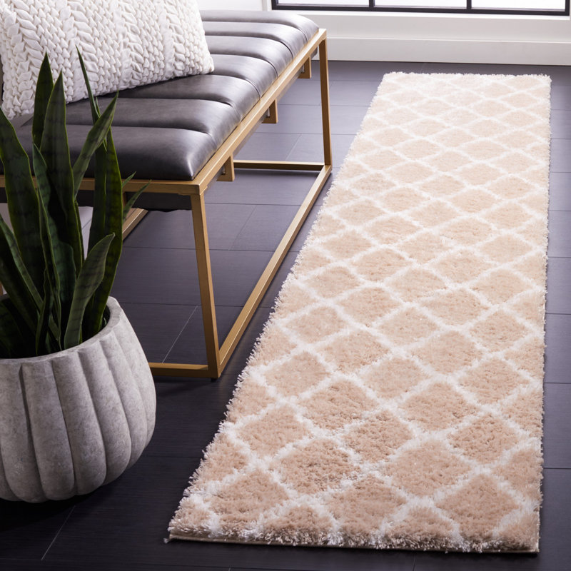 Tapis beige / blanc Daneshia, Tapis de couloir 2 pi x 9 pi