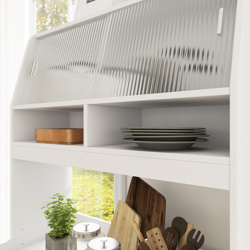 Table de salle à manger pliable de 33,5 po de largeur avec huche, table pliante, Blanc/naturel