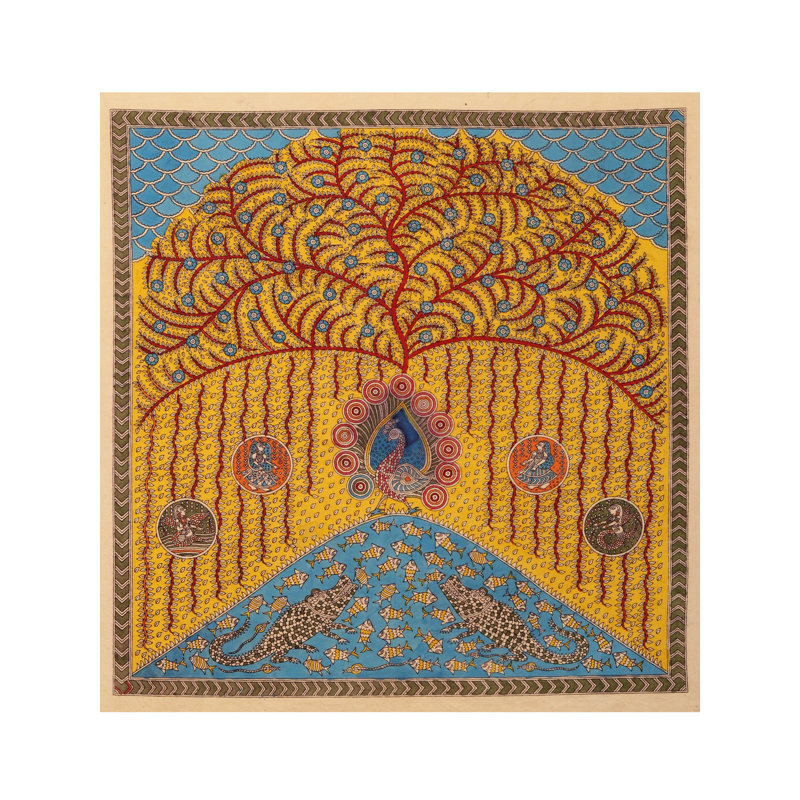Arbre de vie paon et oiseaux - Mata Ni Pachedi | Coton Madarpat | Par Dilip Chitara