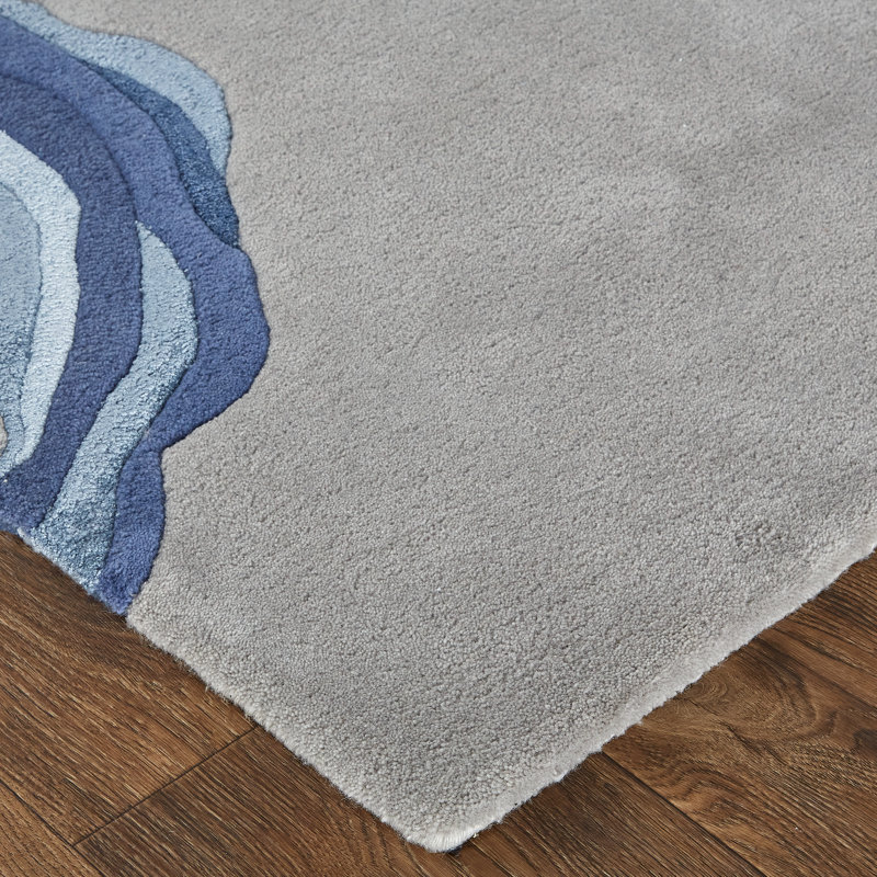 Tapis en laine Arwyn Modern, gris / bleu, 5 po x 8 po, Rectangle 10 pi x 14 pi