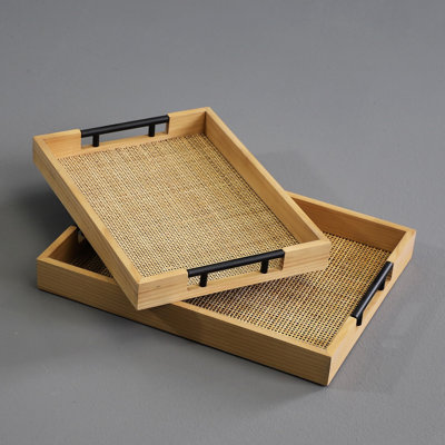 Grands plateaux rectangulaires en rotin naturel Ascano