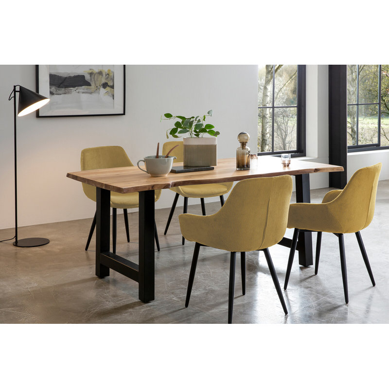 4 - Person Dining Set, Black/Natural/Gold, 75cm H x 180cm W x 90cm D, Natural/Gold/Black