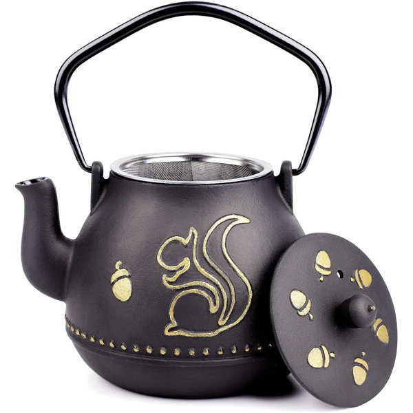 TEA KETTLE with Infuser Japanese Cast Iron Stovetop Safe Black 32oz TOPTIER