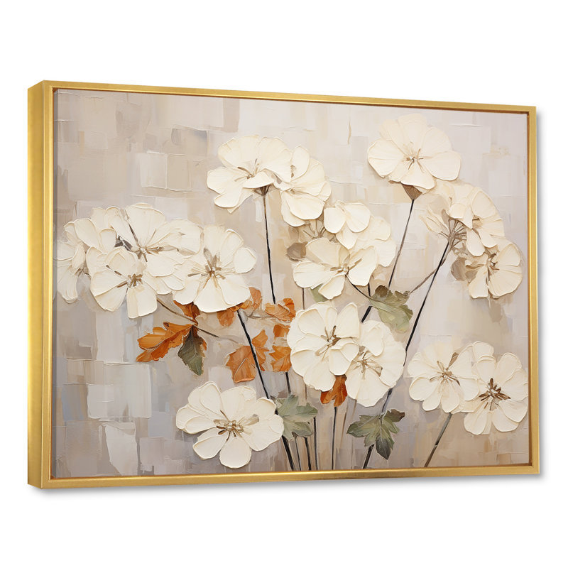 " Minimalism Beige Geraniums II ", Gold Floater Framed, 24" H x 32" W x 1" D