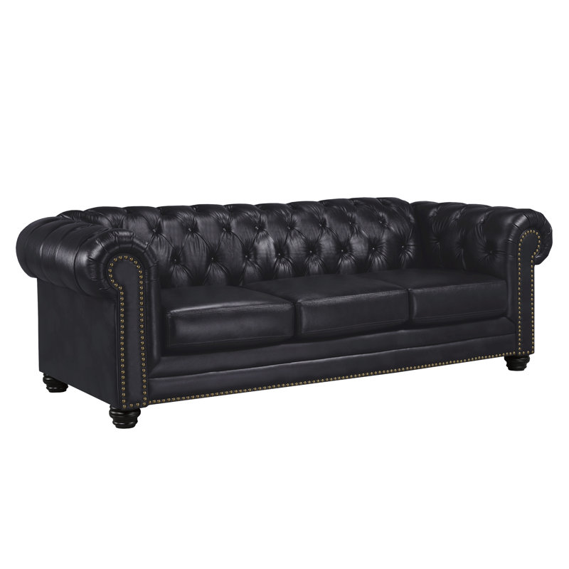 Canapé Chesterfield Ornellas, Cuir synthétique noir
