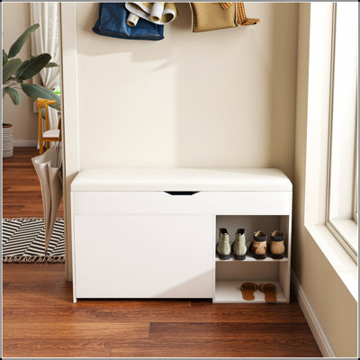 Banc d'entrée avec rangement pour chaussures, tiroirs rabattables réglables à 3 niveaux et armoire cachée, rangement pour chaussures peu encombrant, rangement triple et design moderne, pour le couloir et le salon