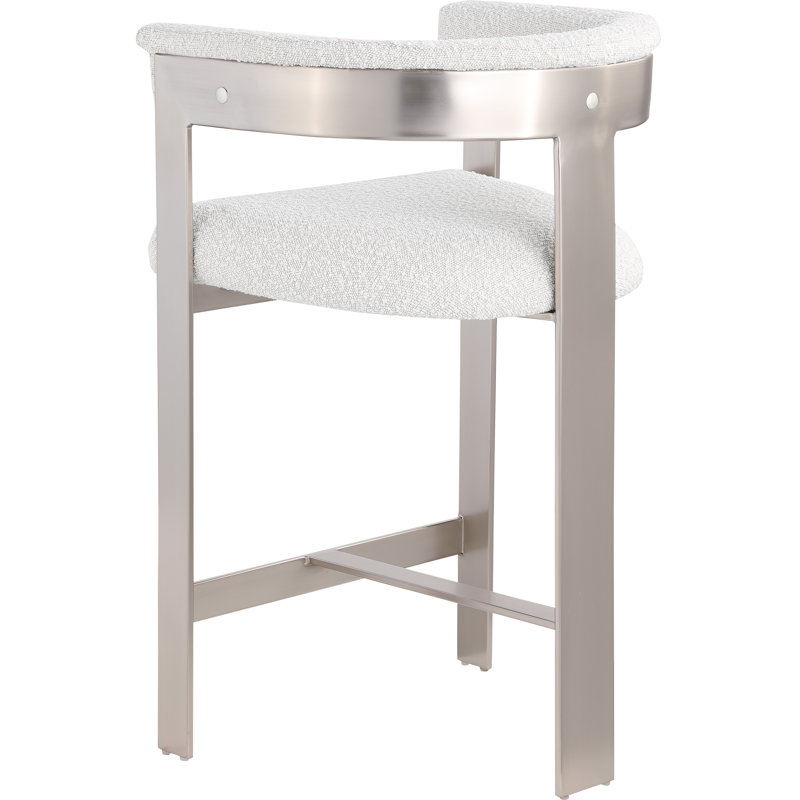 Hermi 26'' Counter Stool, Brushed Chrome, Cream Boucle Fabric