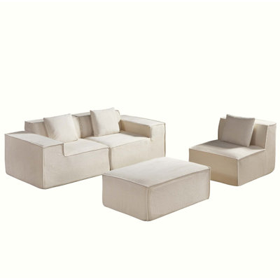 Convertible Corduroy Sectional Couch With Ottoman & Pillows, Modular L Shaped Sleeper Sofa, Boneless Cloud Couch For Living Room Furniture