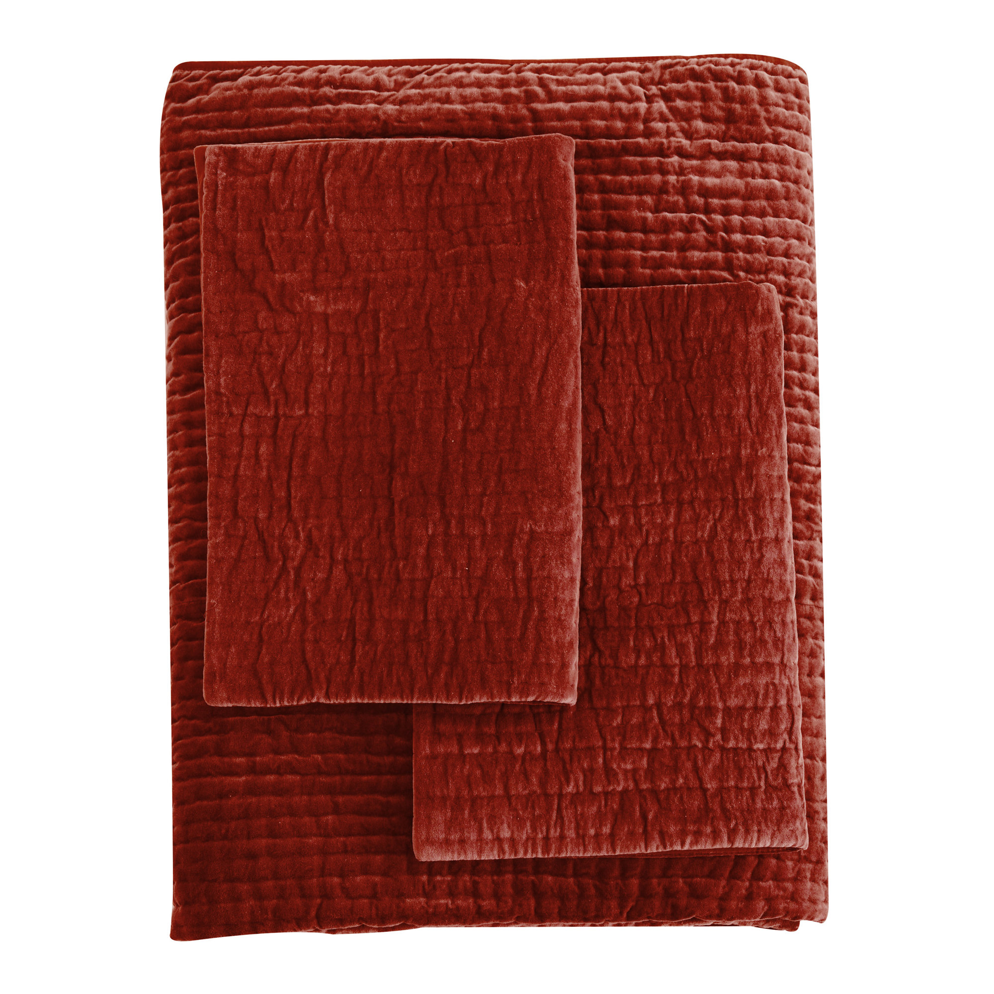 Chambord Velvet Quilt Set, King Quilt + 2 King Shams, Burgundy