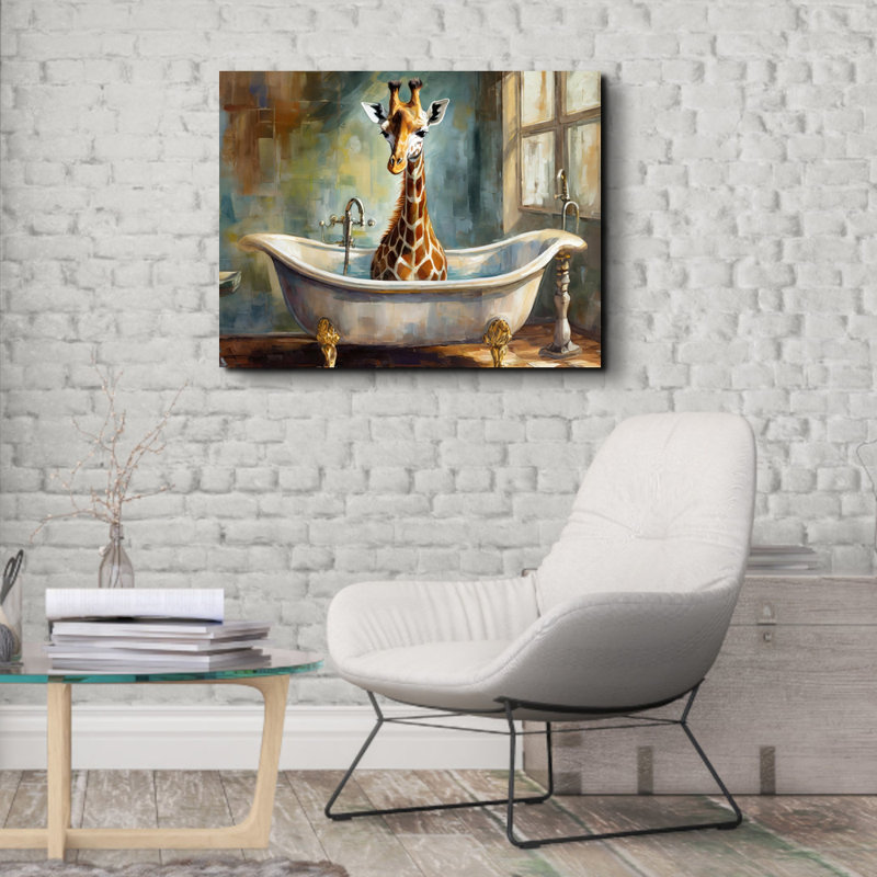 «Giraffe Bathaign» sur toile, H 26 po x l 32 po