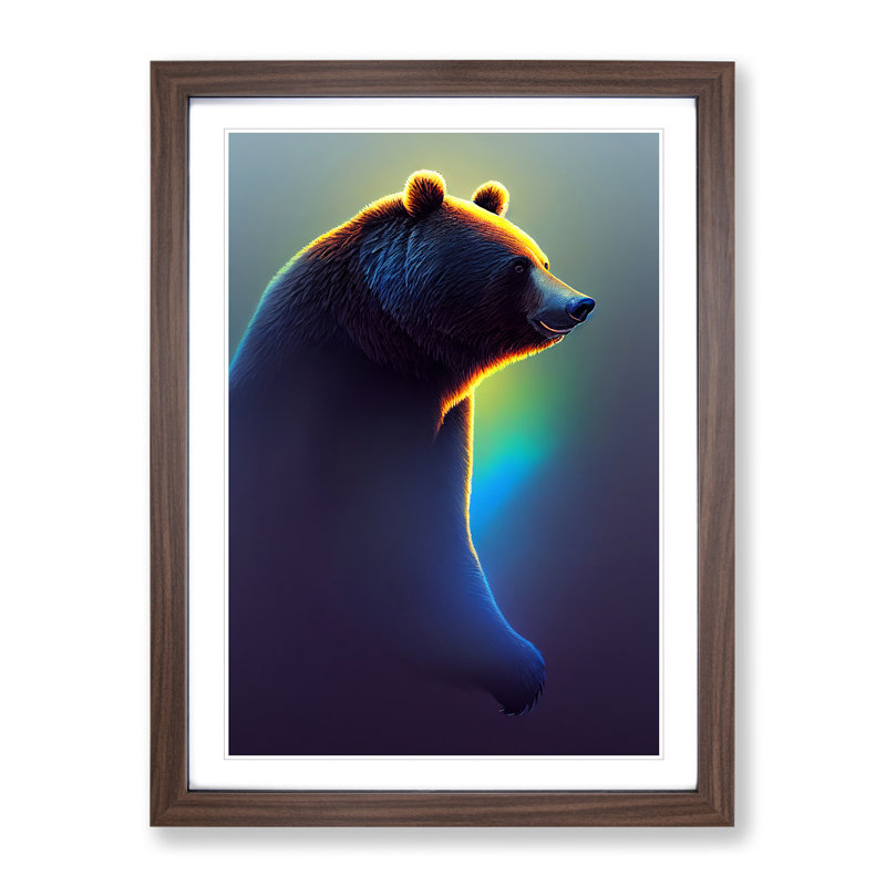 Futuristic Bear - Single Picture Frame Print, 34cm H x 25cm W x 2cm D, Walnut