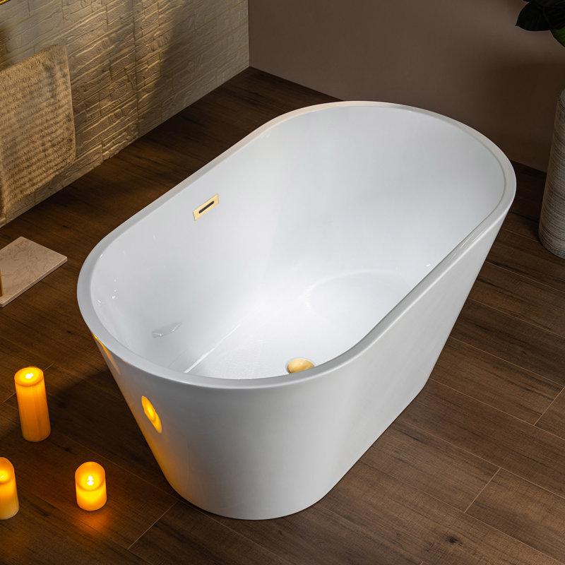 54'' x 29.5'' Freestanding Soaking Acrylic Bathtub, Brushed Gold