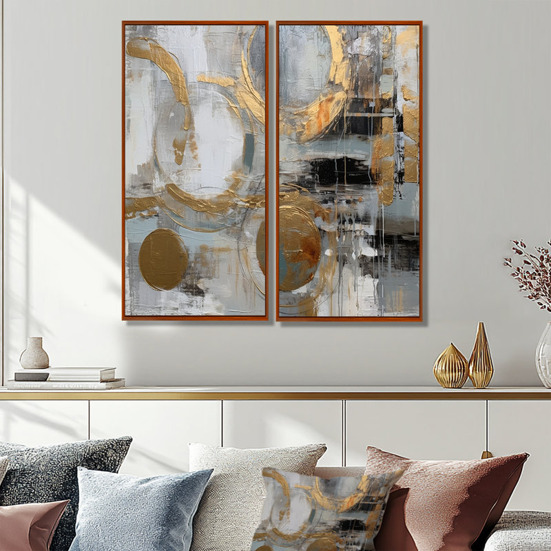 Simplicité radicale dorée et grise II - impressions sur toile dorées, H 20 po x l 24 po, Impression encadrée flottante, Brun