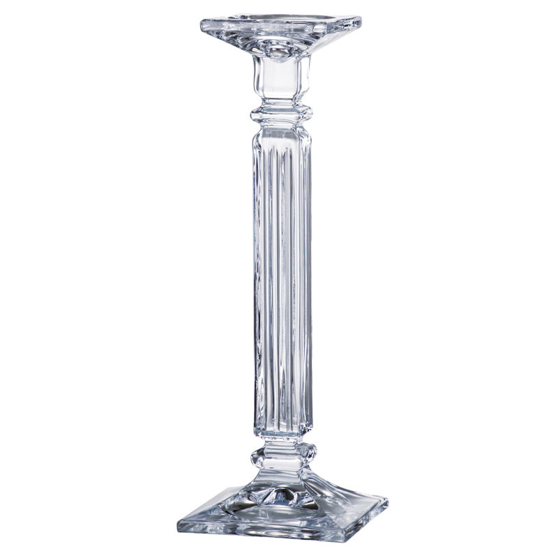 Glass Tabletop Candlestick, 14" H x 4.75" W x 4.75" D
