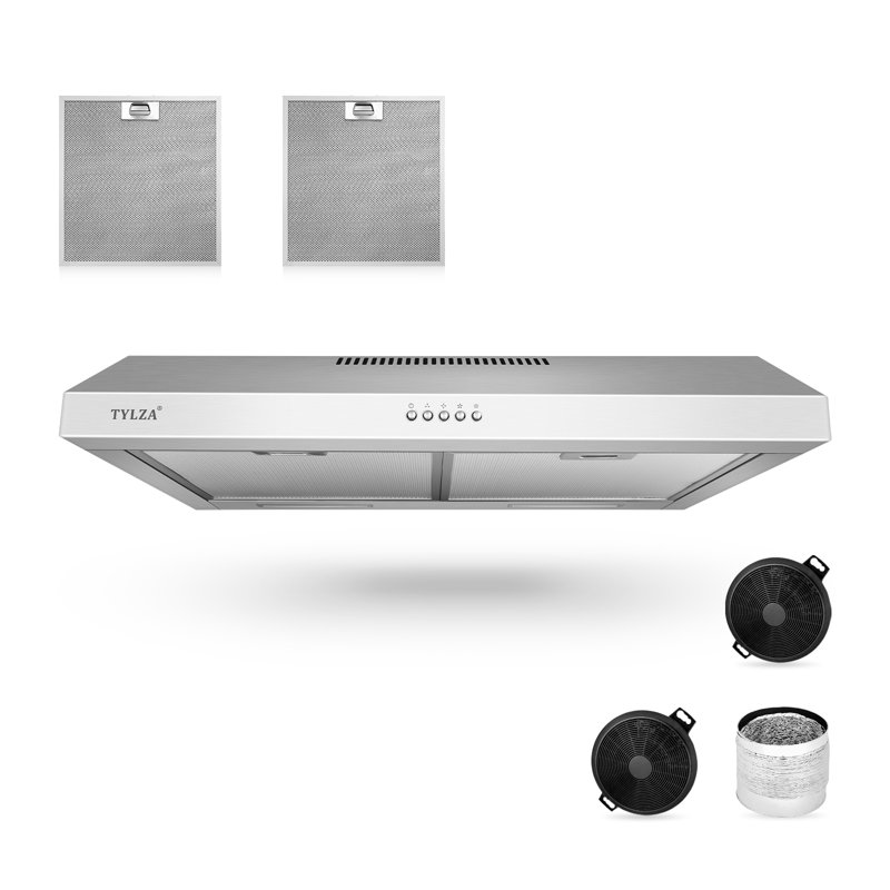 30" 600 CFM Convertible Under Cabinet Range Hood Push Button Control 3 Speed with LED Lights Charcoal Filter Stainless Steel Silver