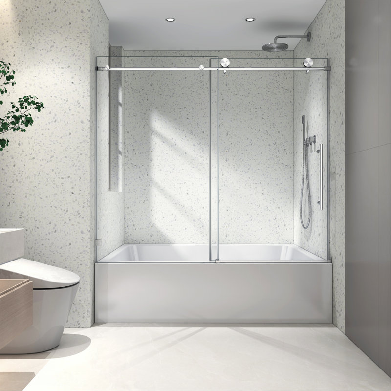 6063 Frameless One Fixed And One Shifted Shower Door, Brushed Gold