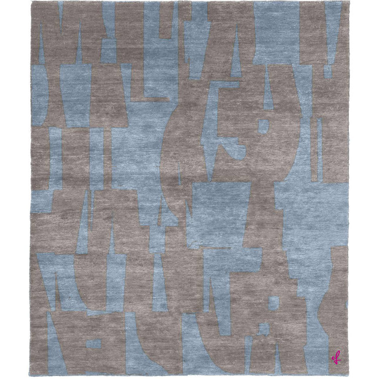 Tapis carré bleu et gris en laine