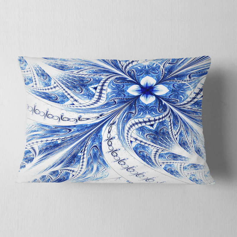 Oreiller imprimé floral à motif floral fractal bleu clair