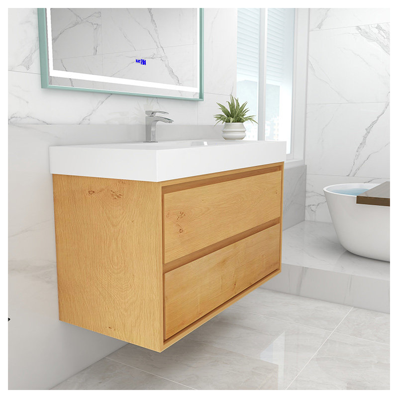 Azden 42" Wall-Mounted Single Bathroom Vanity Set, Light Oak