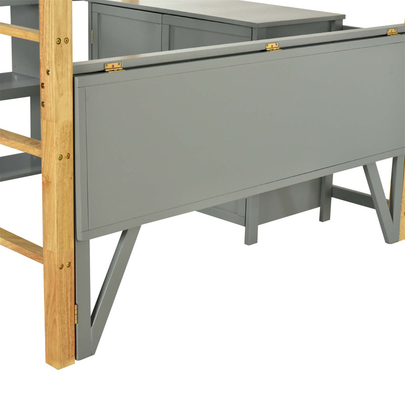 Lit mezzanine avec armoire de rangement intégrée, cubes et bureau pliable pour économiser de l'espace et une vie fonctionnelle