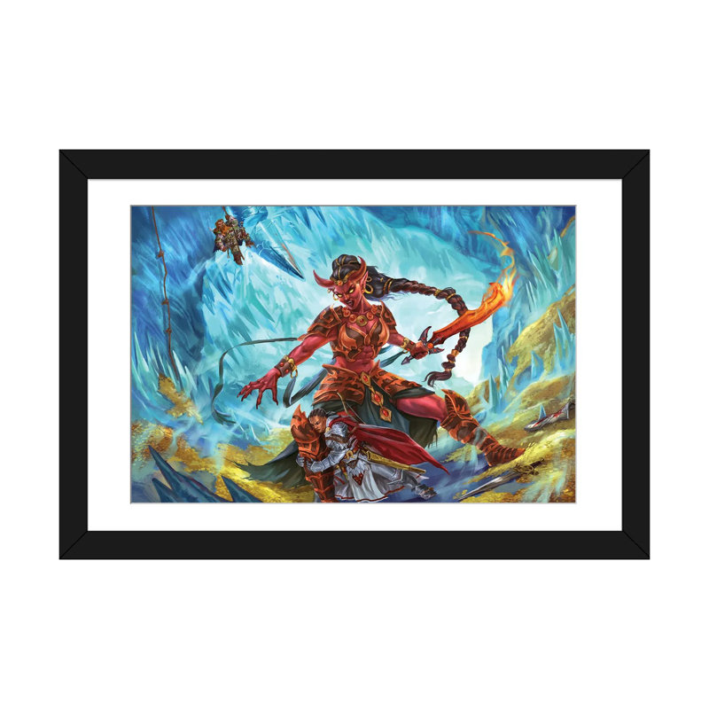 Efreeti Fight - Wall Art Print - Framed Fine Art Paper, 16" H x 24" W, Open Corner Framed Print with Mat, Black