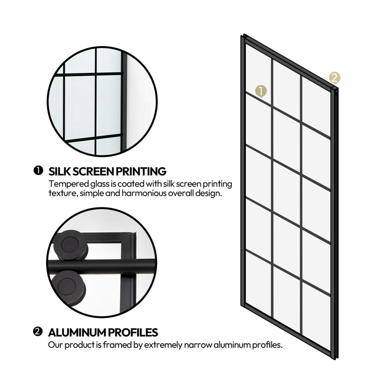 Puente 48" W x 78" H Single Sliding Frameless Shower Door in Matte Black